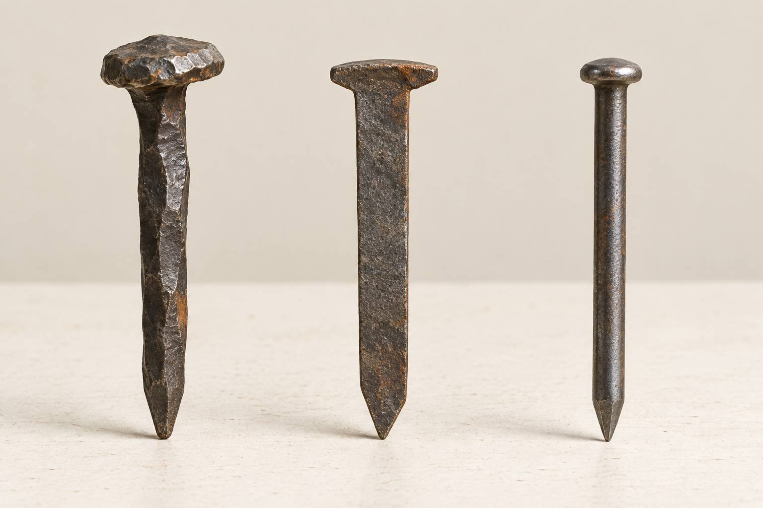 Illustration éditoriale du sujet : Clou forgé, clou découpé, pointe de fil : trois époques