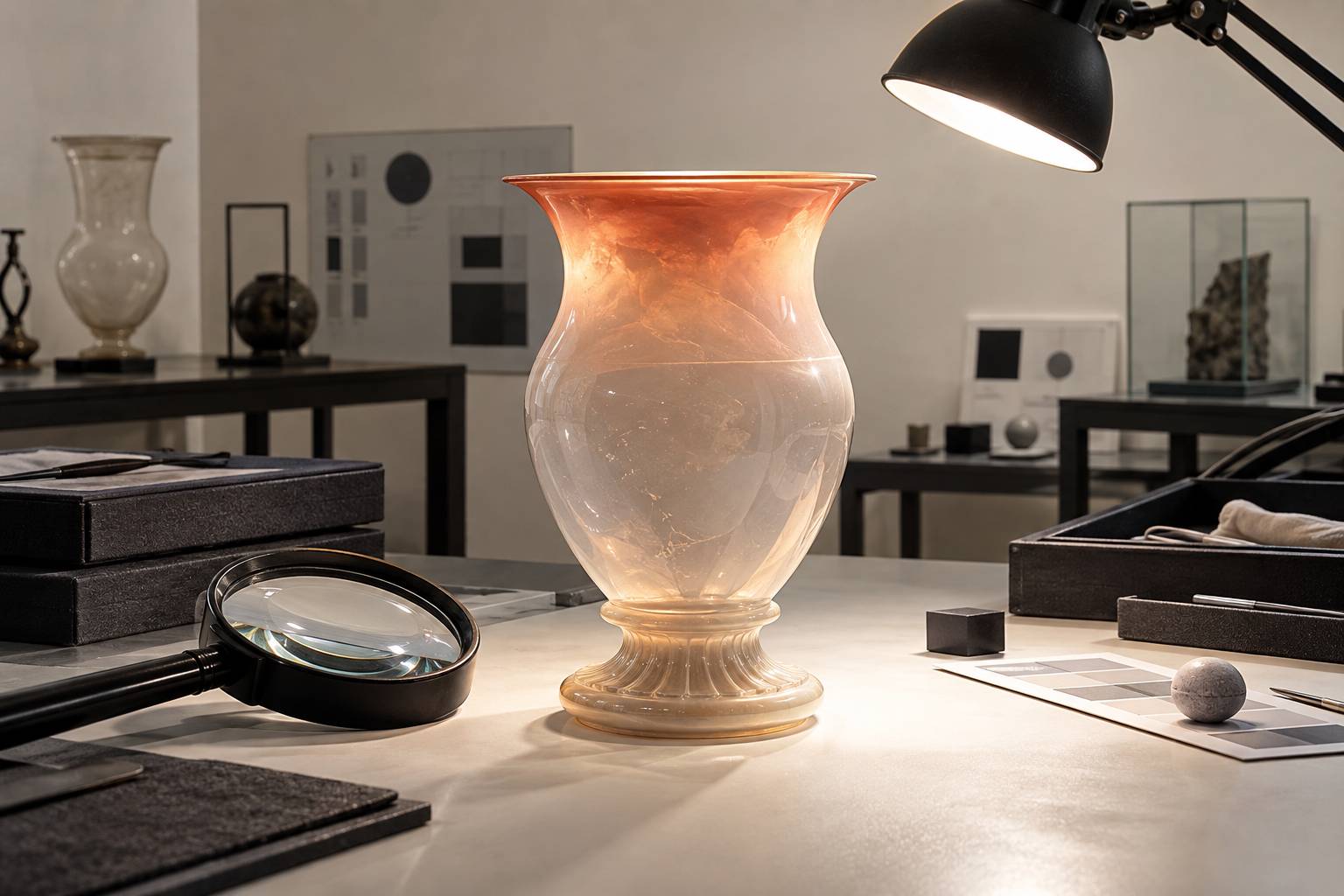 Bord aminci d'un verre opalin éclairé à contre-jour