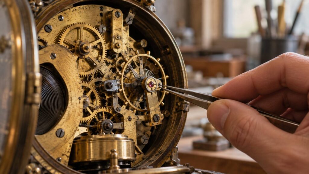 Illustration de détail sur le sujet : Pendule ancienne : ce que le mouvement dit de son époque